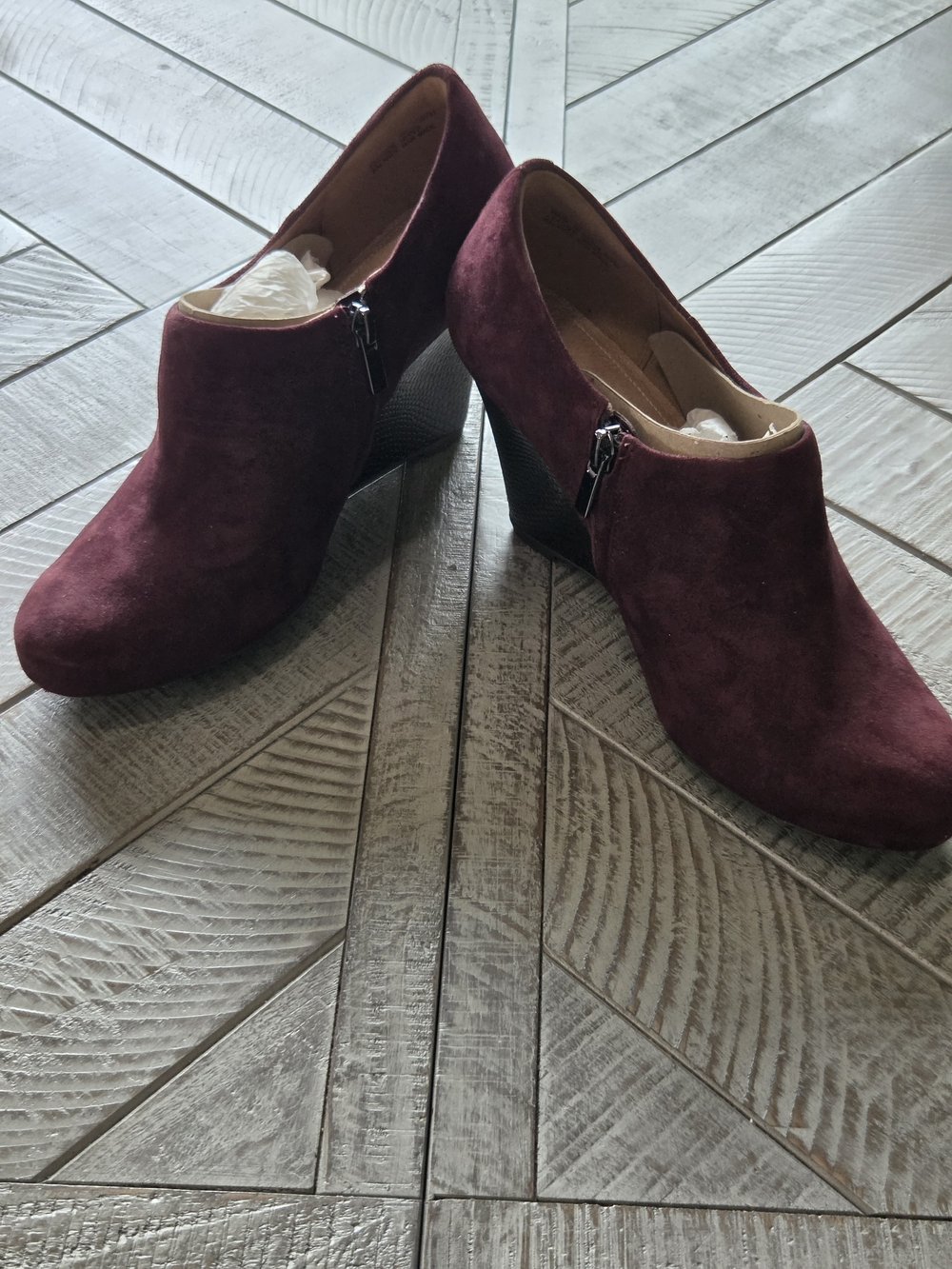 Clarks Burgundy Suede Wedge Ankle Booties